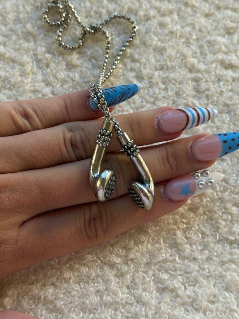 Silver Rapper Earbud Chain Punk Necklace